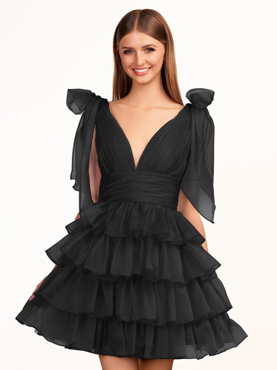 Trendy A-Line Royal Blue Tiered Homecoming Dress with Bow