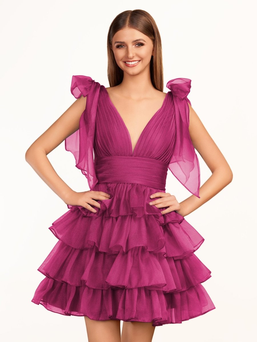 Trendy A-Line Royal Blue Tiered Homecoming Dress with Bow