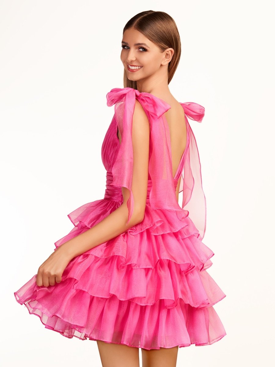 Trendy A-Line Royal Blue Tiered Homecoming Dress with Bow