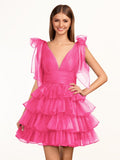 Trendy A-Line Royal Blue Tiered Homecoming Dress with Bow