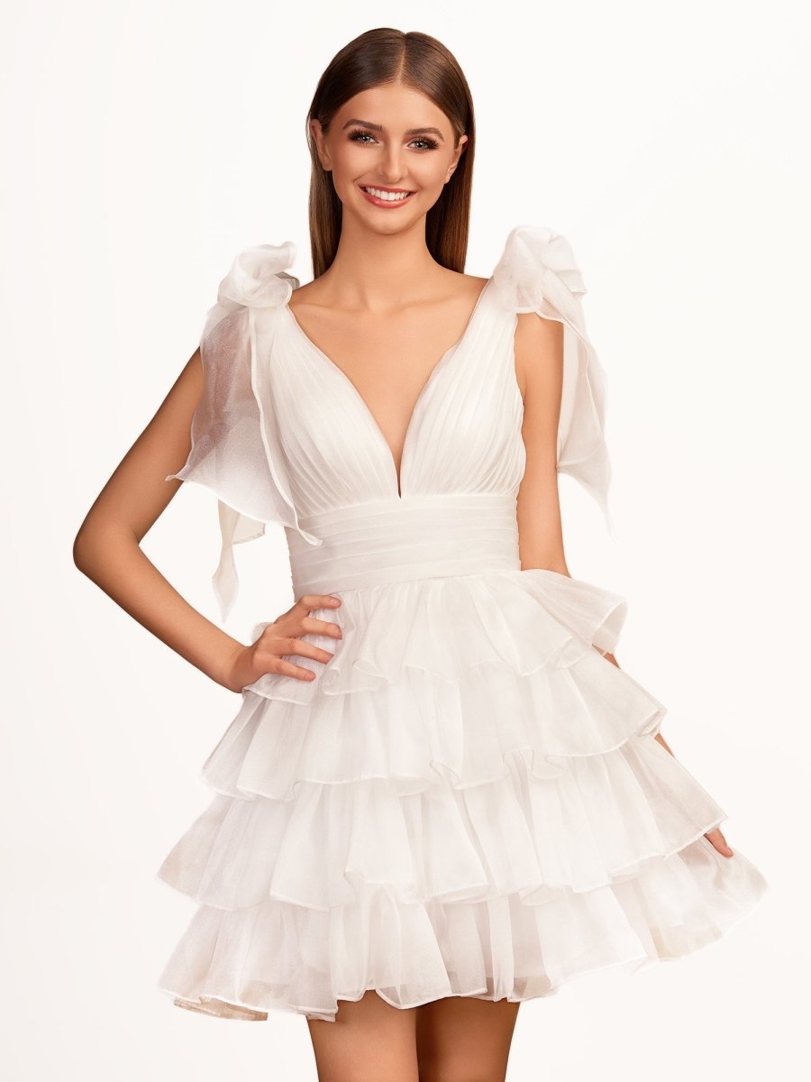 Trendy A-Line Royal Blue Tiered Homecoming Dress with Bow