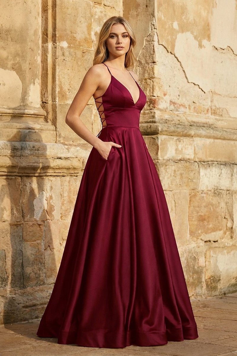 A Line Royal Blue Spaghetti Straps Satin Prom Dress With Pockets