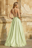 A Line Royal Blue Spaghetti Straps Satin Prom Dress With Pockets