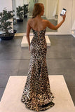 Leopard Sweetheart Mermaid Satin Long Formal Prom Dress With Beading