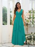 A-Line/Princess Chiffon Ruffles V-neck Sleeveless Floor-Length Bridesmaid Dresses Evening Prom Dress