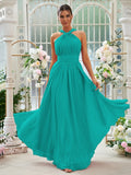 A-Linie/Princess-Linie Chiffon Rüschen Neckholder Ärmellos Bodenlang Brautjungfernkleider Abendkleid