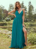 A-Line/Princess Chiffon Ruffles V-neck Sleeveless Floor-Length Bridesmaid Dresses Evening Prom Dress