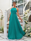 A-Linie/Princess-Linie Chiffon Rüschen Neckholder Ärmellos Bodenlang Brautjungfernkleider Abendkleid