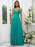 A-Line/Princess Chiffon Ruffles V-neck Sleeveless Floor-Length Bridesmaid Dresses Evening Prom Dress