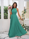 A-Line/Princess Chiffon Ruffles Halter Sleeveless Floor-Length Bridesmaid Dresses Evening Dress