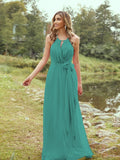 A-Line/Princess Chiffon Ruffles Halter Sleeveless Sweep/Brush Train Bridesmaid Dresses	Evening Prom Dress