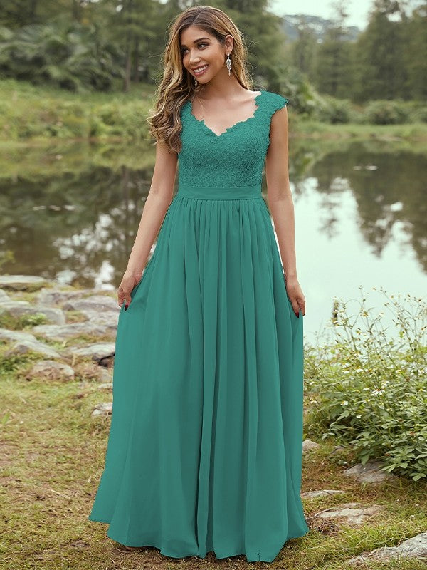 A-Line/Princess Chiffon Applique Sweetheart Sleeveless Floor-Length Bridesmaid Dresses Evening Prom Dress