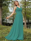 A-Line/Princess Chiffon Lace V-neck Sleeveless Floor-Length Bridesmaid Dresses Evening Prom Dress