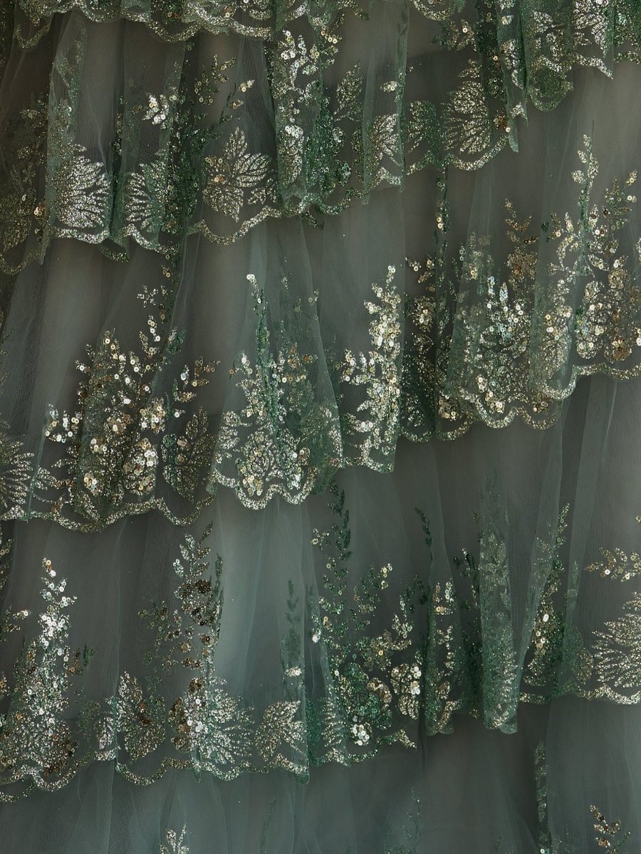 Sky Blue A Line Strapless Ruffle Sequin Lace Prom Dresses