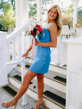 Blue - Sheath Strapless Short Homecoming Dresses With Bow