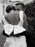 A-Line Satin V-Neck Short Wedding Dress with Large Bow