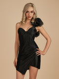 Black One Shoulder Bodycon Beaded Homecoming Dresses With Flower