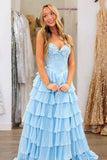 Fuchsia A Line Sweetheart Chiffon Ruffled Long Formal Prom Dresses With Bow