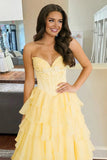Fuchsia A Line Sweetheart Chiffon Ruffled Long Formal Prom Dresses With Bow