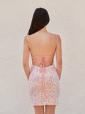 Pink - Sheath Scoop Neck Sequined Mini Party Dresses with Slit