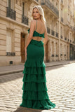 Mermaid Spaghetti Straps Yellow Ruffle Chiffon Long Prom Dresses with Flower