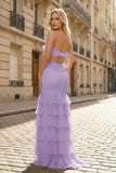 Mermaid Spaghetti Straps Yellow Ruffle Chiffon Long Prom Dresses with Flower