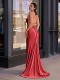 Cute Mermaid Spaghetti Straps Satin Long Prom Dress
