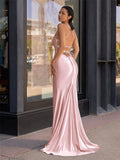 Cute Mermaid Spaghetti Straps Satin Long Prom Dress
