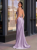 Cute Mermaid Spaghetti Straps Satin Long Prom Dress