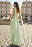 Pink Strapless A Line Chiffon Pleated Long Prom Dresses