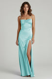 Spaghetti Straps Long Sheath Prom Dress With Split