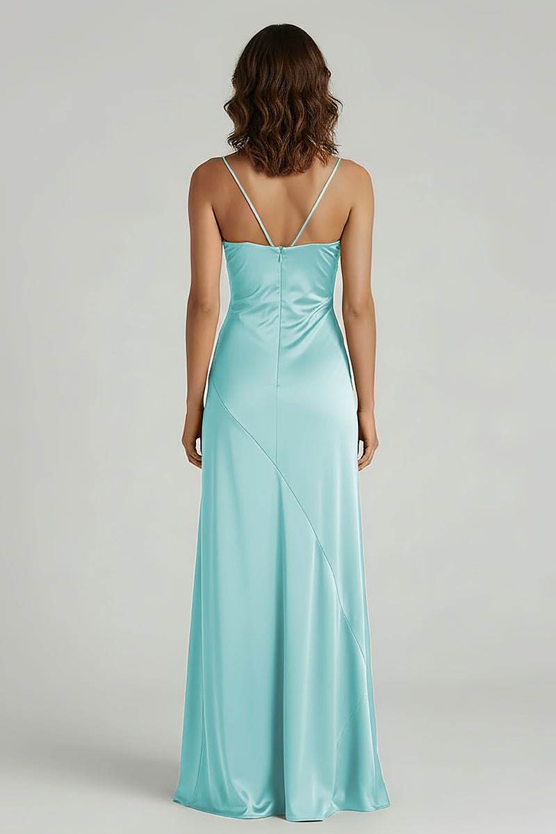 Spaghetti Straps Long Sheath Prom Dress With Split