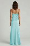 Spaghetti Straps Long Sheath Prom Dress With Split