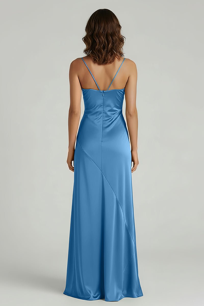 Spaghetti Straps Long Sheath Prom Dress With Split