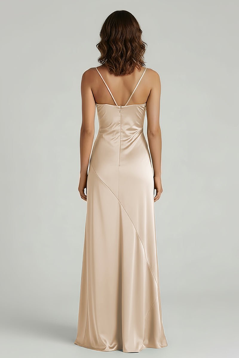 Spaghetti Straps Long Sheath Prom Dress With Split