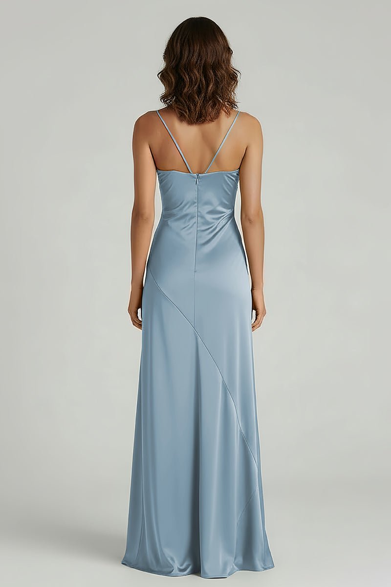 Spaghetti Straps Long Sheath Prom Dress With Split