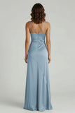 Spaghetti Straps Long Sheath Prom Dress With Split
