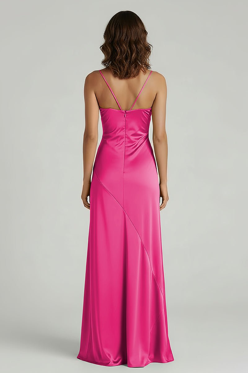 Spaghetti Straps Long Sheath Prom Dress With Split