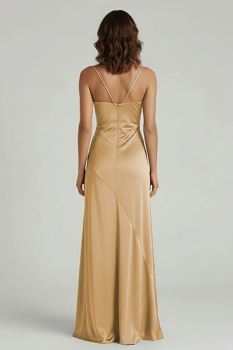 Spaghetti Straps Long Sheath Prom Dress With Split
