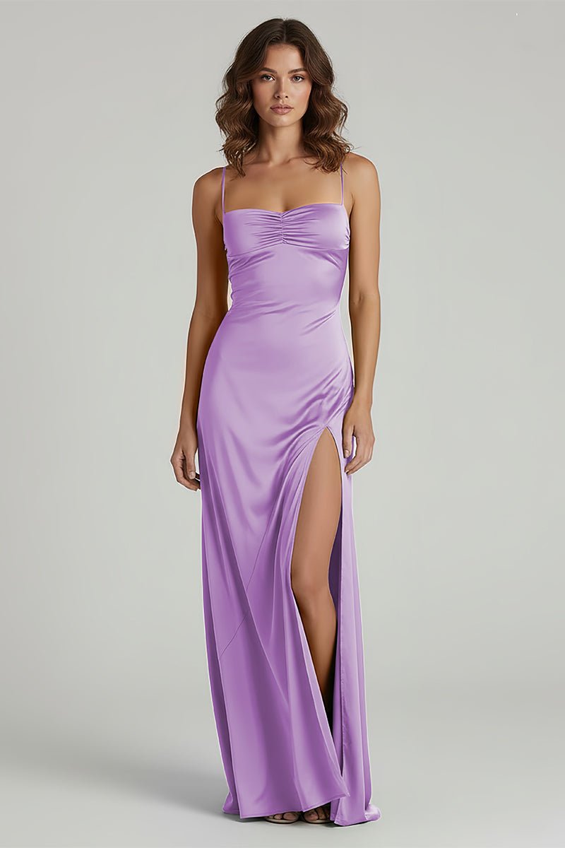 Spaghetti Straps Long Sheath Prom Dress With Split