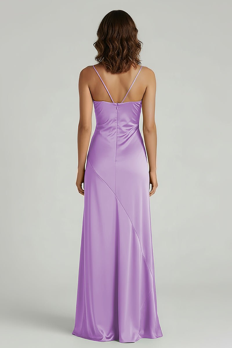 Spaghetti Straps Long Sheath Prom Dress With Split