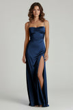 Spaghetti Straps Long Sheath Prom Dress With Split