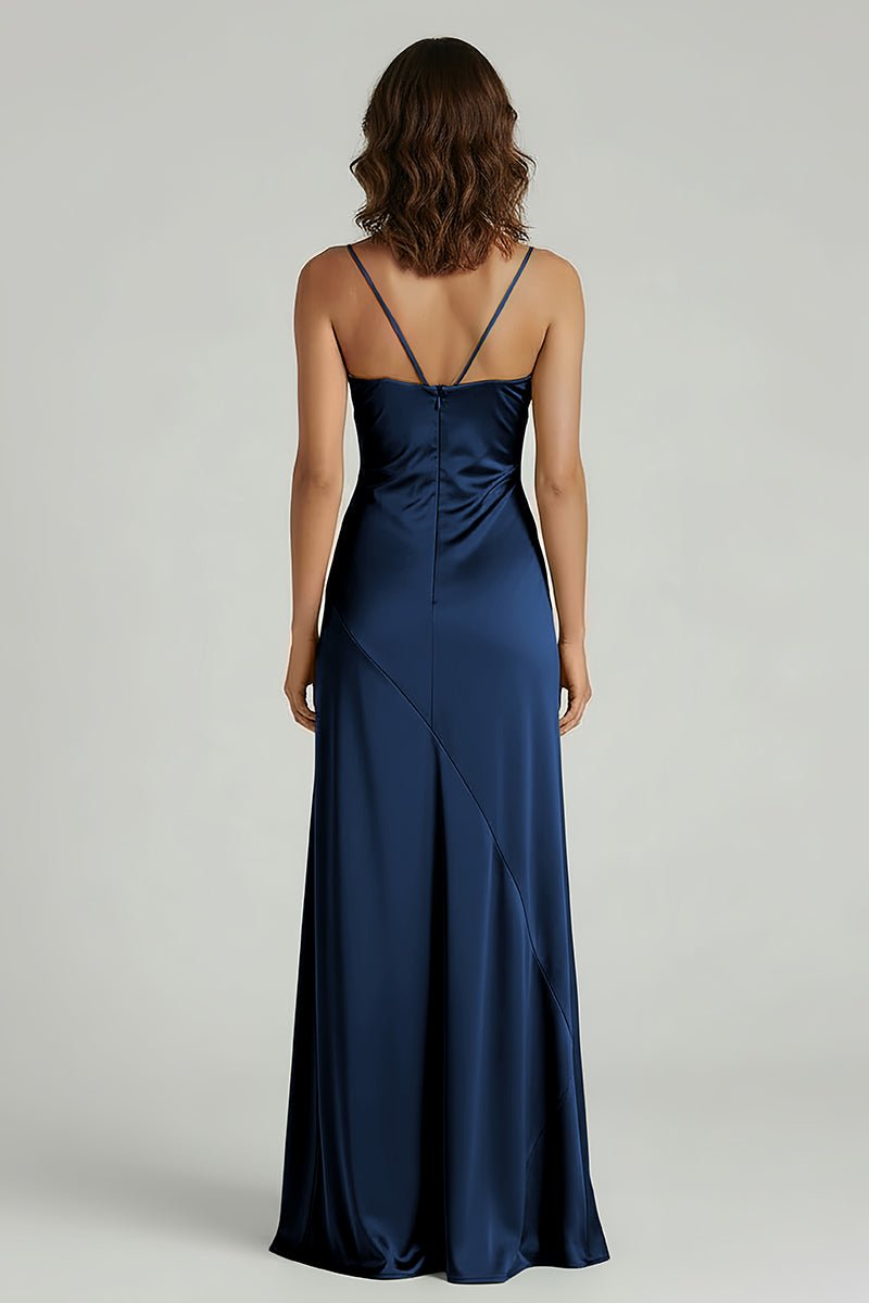 Spaghetti Straps Long Sheath Prom Dress With Split