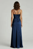 Spaghetti Straps Long Sheath Prom Dress With Split
