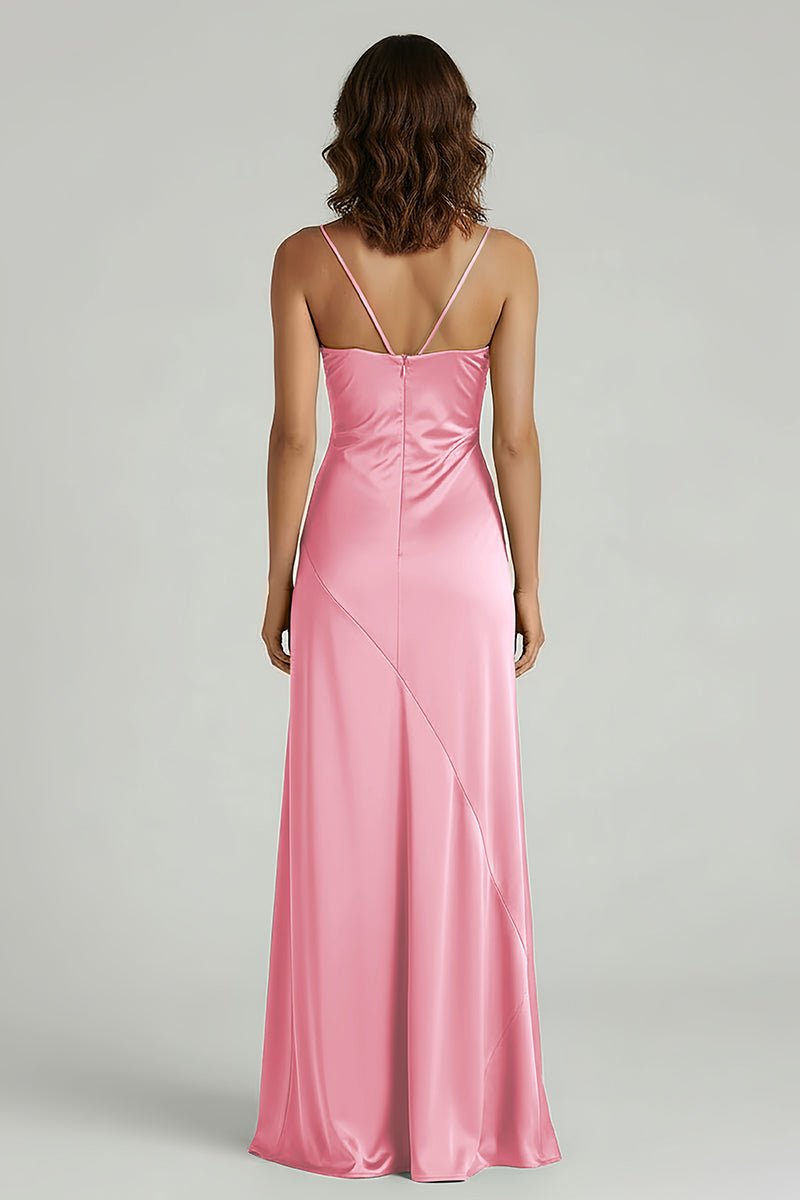 Spaghetti Straps Long Sheath Prom Dress With Split