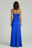Spaghetti Straps Long Sheath Prom Dress With Split