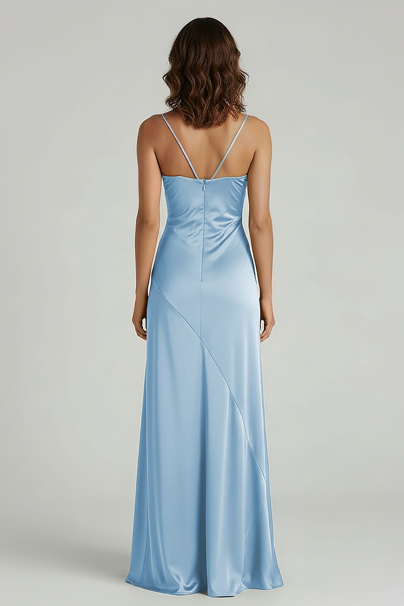 Spaghetti Straps Long Sheath Prom Dress With Split