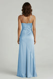 Spaghetti Straps Long Sheath Prom Dress With Split
