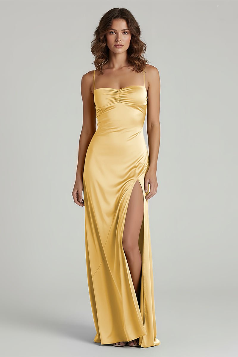 Spaghetti Straps Long Sheath Prom Dress With Split
