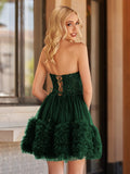 Black - A Line Tulle Sweetheart Ruffles Homecoming Dresses with Beads